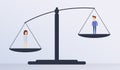 Man figure outweigh Woman on scales, panorama Royalty Free Stock Photo