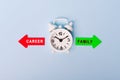 Career vs Family. Red arrow and green arrow- direction indicator - choice of Career or Family. Concept of choice. Two Arrows and Royalty Free Stock Photo