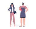 Career woman and house husband cartoon Illustration. Dad Holding Baby With Mother After Work, Househusband and Business Woman, Equ Royalty Free Stock Photo