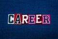 CAREER word text collage, multi colored fabric on blue denim, work diversity concept Royalty Free Stock Photo