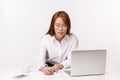Career, work and women entrepreneurs concept. Close-up portrait busy hardworking asian businesswoman, office lady