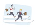 Careerist Chase, Business People Characters Social Climbers Running Competition. Businesspeople Hold Briefcase Run