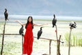 Carefree beauty at Yunnan Erhai, healthy living concept, pure happiness and freedom Royalty Free Stock Photo
