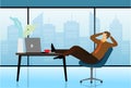 Carefree businessman or manager relaxed in workplace. Man sleeps at table in modern office. Break or Siesta concept Royalty Free Stock Photo