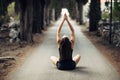 Carefree calm woman meditating in nature.Finding inner peace.Yoga practice.Spiritual healing lifestyle.Enjoying peace,anti-stress Royalty Free Stock Photo