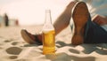 Carefree couple enjoys refreshing beer on sunny beach vacation generated by AI