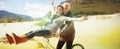 Carefree couple going on a bike ride on the beach Royalty Free Stock Photo