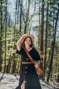 Carefree european girl in attire at the park.