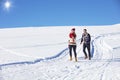 Carefree happy young couple having fun together in snow. Royalty Free Stock Photo