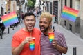 Carefree homosexual couple celebrating diversity