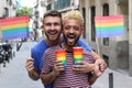 Carefree homosexual couple celebrating diversity