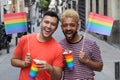 Carefree homosexual couple celebrating diversity