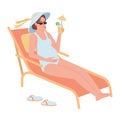 Carefree pregnant woman lying on deckchair semi flat color vector character