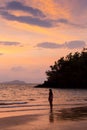 Carefree woman dancing in the sunset on the beach. vacation vitality healthy living concept Royalty Free Stock Photo