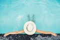 Carefree woman relaxation in swimming pool summer Holiday concept Royalty Free Stock Photo