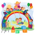 Carefree young children playing on the rainbow