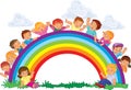 Carefree young children and rainbow