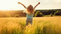 A young girl doing a cartwheel in a grassy field created with Generative AI