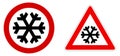Careful snow / cold / winter sign. Black snowflake in red circle and triangle Royalty Free Stock Photo