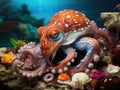 Octopus artist paints masterpiece with brush and palette