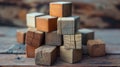 Carefully balanced wooden blocks stack on a rustic surface, symbolizing structure and stability Royalty Free Stock Photo