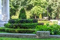 Carefully pruned trees and shrubs in the Neskuchny garden