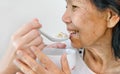 Caregiver feeding elderly parents Royalty Free Stock Photo