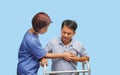 Caregiver take care patient man ,heart disease