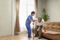 Caregiver takecare older man that having Sarcopenia or muscle loss. Sarcopenia is a degenerative disease of the muscle usually Royalty Free Stock Photo