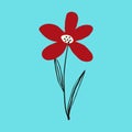 Careless cool illustration of a red flower. Vector illustration in doodle style