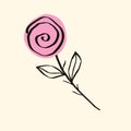 Careless illustration of a pink rose. Vector illustration in doodle style