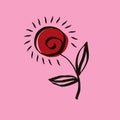 Careless illustration of a red rose. Vector illustration in doodle style