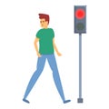 Careless man red traffic light icon, cartoon style Royalty Free Stock Photo