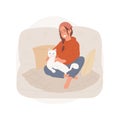 Caressing a cat isolated cartoon vector illustration.