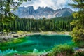 Carezza lake Lago di Carezza, Karersee in Dolomites Alps. Sout
