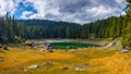 Carezza lake Lago di Carezza, Karersee with Mount Latemar, Bolzano province, South tyrol, Italy