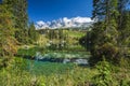 Carezza lake - Lago di Carezza, Karersee with Mount Latemar, Bolzano province, South tyrol, Italy. Landscape of Lake Royalty Free Stock Photo