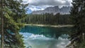 Carezza lake and Latemar, Dolomites Royalty Free Stock Photo