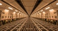 Interior view of a cargo airplane showing the loading area and structural components Royalty Free Stock Photo
