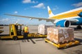 Cargo airplane loading before flight. Generative AI Royalty Free Stock Photo