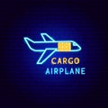 Cargo Airplane Neon Label Royalty Free Stock Photo