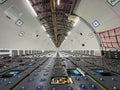 Cargo Airplane - view inside the main deck cargo compartment on a freshly converted wide-body freighter aircraft Royalty Free Stock Photo