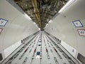 Cargo Airplane - view inside the main deck cargo compartment on a freshly converted wide-body freighter aircraft Royalty Free Stock Photo