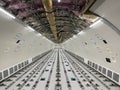 Cargo Airplane - view inside the main deck cargo compartment on a freshly converted wide-body freighter aircraft Royalty Free Stock Photo