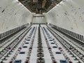 Cargo Airplane - view inside the main deck cargo compartment on a freshly converted wide-body freighter aircraft Royalty Free Stock Photo