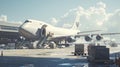 Cargo airplanes efficiently load and unload freight at busy airports to optimize logistics operations