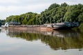 Cargo barge, a vessel for inland river navigation along the riverbed Royalty Free Stock Photo