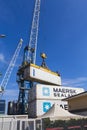 Catania port cargo bay filled with containers 