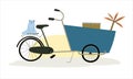 Cargo bike bakfiets standing at the parking with stuff in the box and cat on the trunk. Royalty Free Stock Photo
