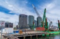 Cargo boat with crane at Docklands, Melbourne, Australia